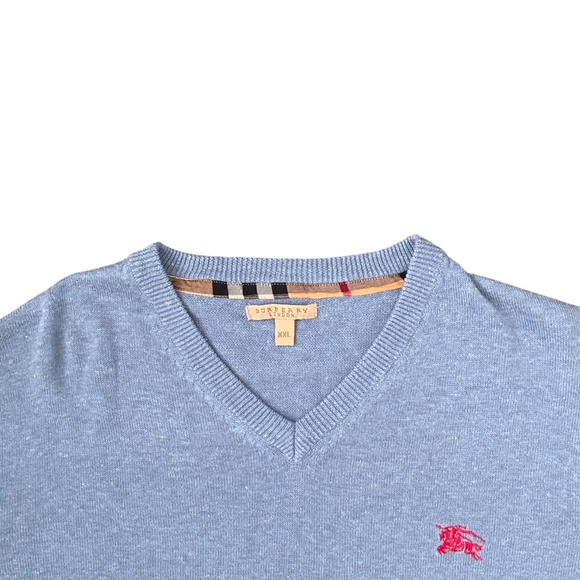 Burberry London Knit Sweater Mens Size Med V-Neck Pastel Light Blue Vintage Prep - Picture 2 of 8